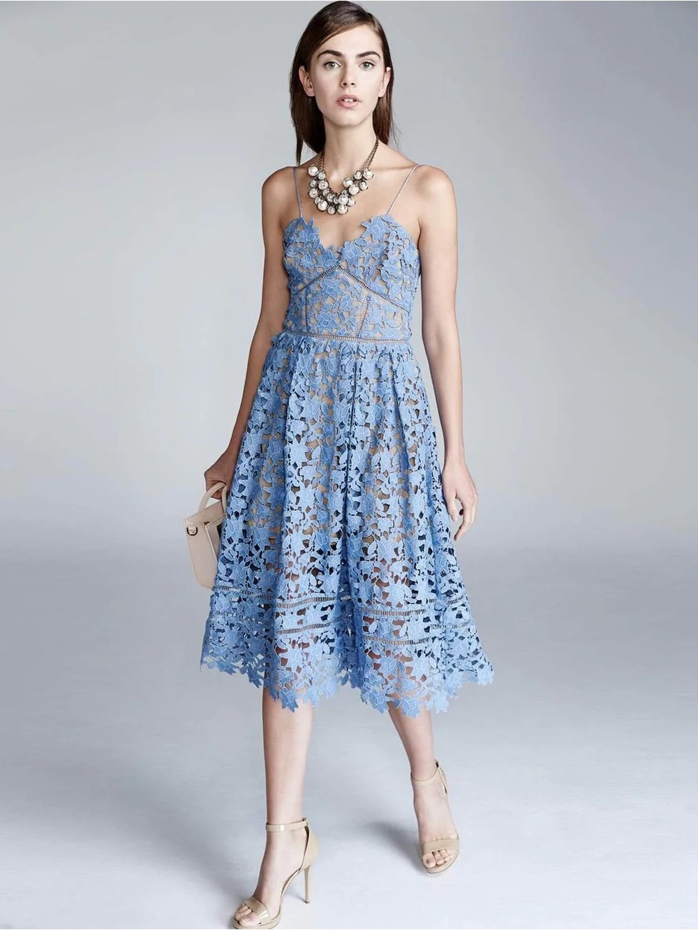 SELF-PORTRAIT Azalea Light Blue Guipure Lace Dress size 4 - Picture 3 of 17